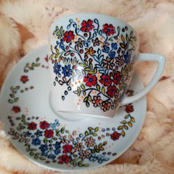 Kwiatowy komplet ręcznie malowany filiżanka 350 ml.
