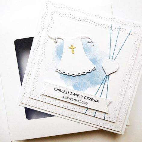 Kartka na Chrzest z szatką niebieska handmade