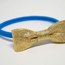 Niebieska opaska na głowę elastyczna złota kokardka