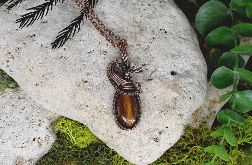 Miedziany wisior wire wrapping z tygrysim okiem #2