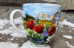Porcelanowy kubek ręcznie malowany- Polne kwiaty -