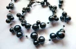 Perły szare, oryginalny zestaw biżuterii, naszyjnik i kolczyki