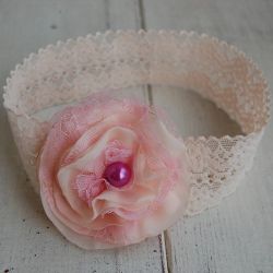 Retro opaska niemowlęca w delikatnym beżu i różu - REZERWACJA