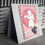 Kartka na Chrzest różowa Aniołek handmade - 