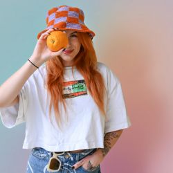 Bucket hat, creamy purple & burnt orange, handmade vibes ☀︎