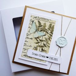 Kartka ślubna z motylem boho ręcznie robiona 