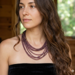 Naszyjnik Długie Fioletowe Korale Sznury Koraliki - 