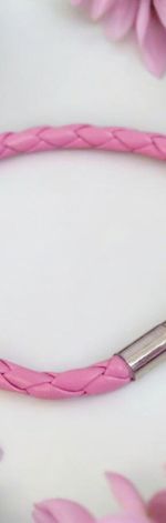 Bransoletka pleciony rzemyk róż