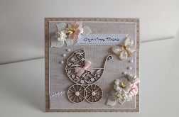 Kartka na Chrzest Święty w pudełeczku Wózeczek