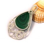 Srebrny wisior z kaboszonem malachitu - srebrny wisiorek z malachitem zielony