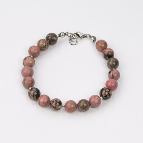 Bransoletka rodonit 8mm, na nadgarstek 16-17cm, srebro oksydowane pr.925
