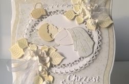 Kartka na chrzest ze śpiącym chłopczykiem