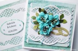 Kartka ŚLUBNA z turkusowymi kwiatami