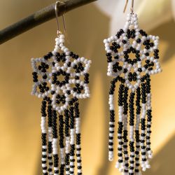 Czeskie koraliki Bigle srebrne Kolczyki Boho