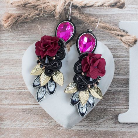 Kolczyki sutasz z turmalinami Złote Liście