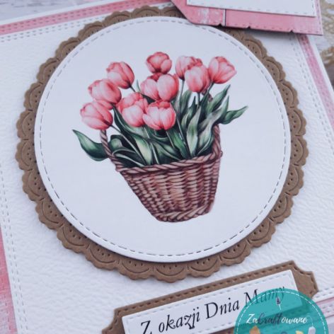 Kartka na Dzień Mamy (lub na inną okazję) z tulipanami w koszu