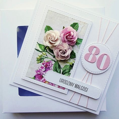 Kartka urodzinowa z różami pastelowa handmade