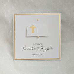 Zaproszenie na Komunię Świętą biało złote