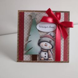 Kartka Świąteczna Boże Narodzenie bałwanek z choinką