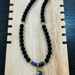 Naszyjnik Ziemia, Czarny Agat Matowy, Sodalit, Hematyt  - Agat hematyt sodalit