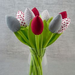 Tulipany szyte, bawełniane bordowe szare