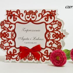 Zaproszenie na ślub z ornamentem kolor czerwony