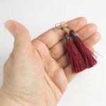 Kolczyki chwosty, frędzle bordowe z turkusem, boho chick, antyczny brąz - Kolczyki chwosty, frędzle bordowe z turkusem, boho chick, antyczny brąz