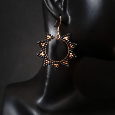 Nowoczesne Czarno Złote Kolczyki Koła