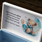 Personalizowany Kuferek Wspomnień Miś Błękit - Kuferek wspomnień, pamiątka Chrztu Świętego, prezent na roczek, pudełko na pamiątki z dzieciństwa, zdjęcia miś
