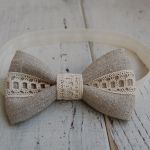 Opaska niemowlęca -Rustykalna, lniana kokardka - 