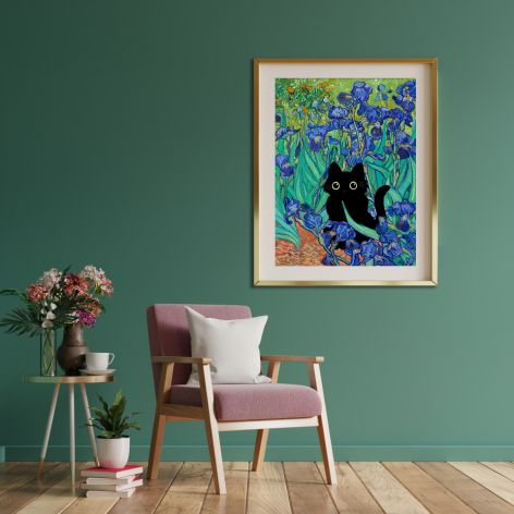 Plakat z czarnym kotem - Irysy Van Gogha