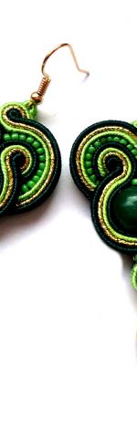Kolczyki Sutasz z kamieniem awenturyn w zieleni mięcie i złocie
