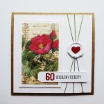 Kartka na urodziny z dziką różą handmade - Kartka urodzinowa z różą i sercem