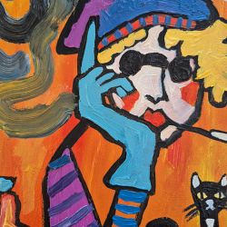 obraz olejny czarny kot zna odpowiedzi