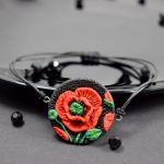 Sznurkowa bransoletka "czerwony mak" - bransoletka czerwony mak