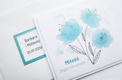 Kartka ŚLUBNA z grafiką - biało-turkusowa
