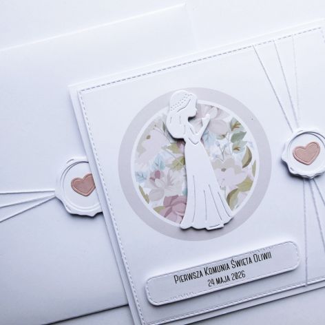 Subtelna kartka na Komunię dla dziewczynki 
