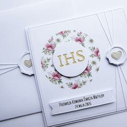 Kartka komunijna personalizowana z Hostią 