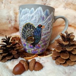 Głuszec. Barwny ręcznie malowany pejzaż górski kubek 300 ml.