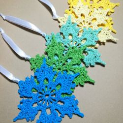 Szydełkowe śnieżynki x 5, koronkowe dekoracje na choinkę