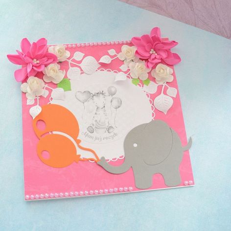 Kartka roczek słonik różowa