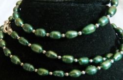 Zielone perły naturalne, naszyjnik i bransoletka z pereł, komplet