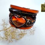 Vintage - bransoleta z żywicy i rzemieni - 