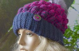 Czapka bąblowa w kolorze granat i fuksja .