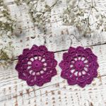 Kolczyki szydełkowe rozetki - fioletowe - 