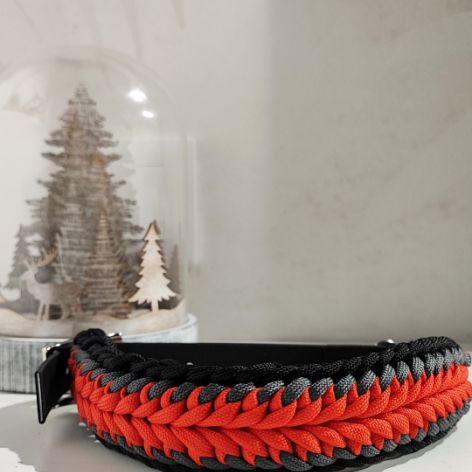 Obroża dla psa Paracord Handmade 36-42 cm M + wodoodporny pasek ognista