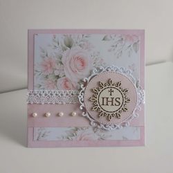 Kartka Komunia Święta delikatne róże