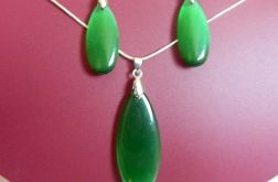 Kwarc kocie oko, duże łezki w srebrze, elegancki zestaw biżuterii