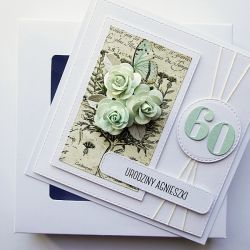 Kartka urodzinowa z różami i motylem retro