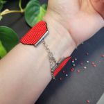 Szeroka czerwona bransoletka z koralików Preciosa RĘKODZIEŁO HANDMADE - Szeroka czerwona bransoletka z koralików Preciosa RĘKODZIEŁO HANDMADE